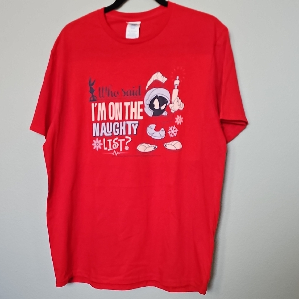 Marvin the Martian Red Graphic Cotton Short Sleeve T-Shirt Naughty List Large